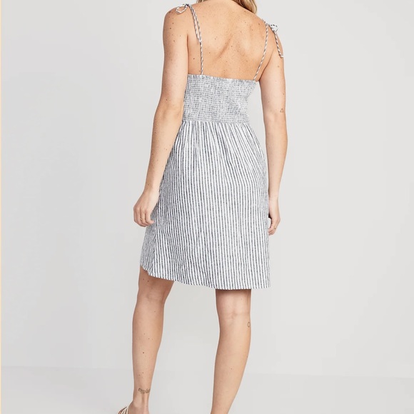 NWT OLD NAVY Fit & Flare Matching Tie-Strap Mini Dres: Blue Stripe SIZE XLARGE - Picture 2 of 9